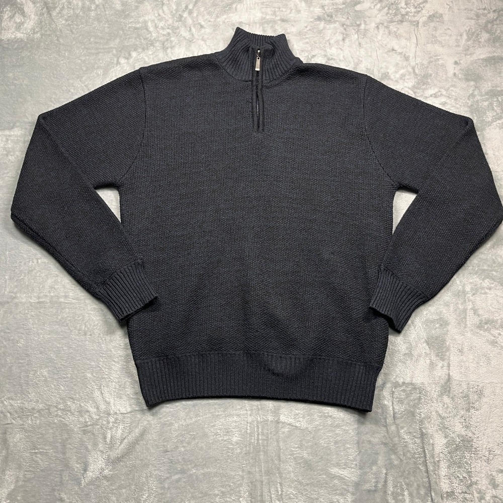 Stillwater Supply Co Quarter Zip Sweater Mens‎ Navy Blue Fleece Lined Plaid L